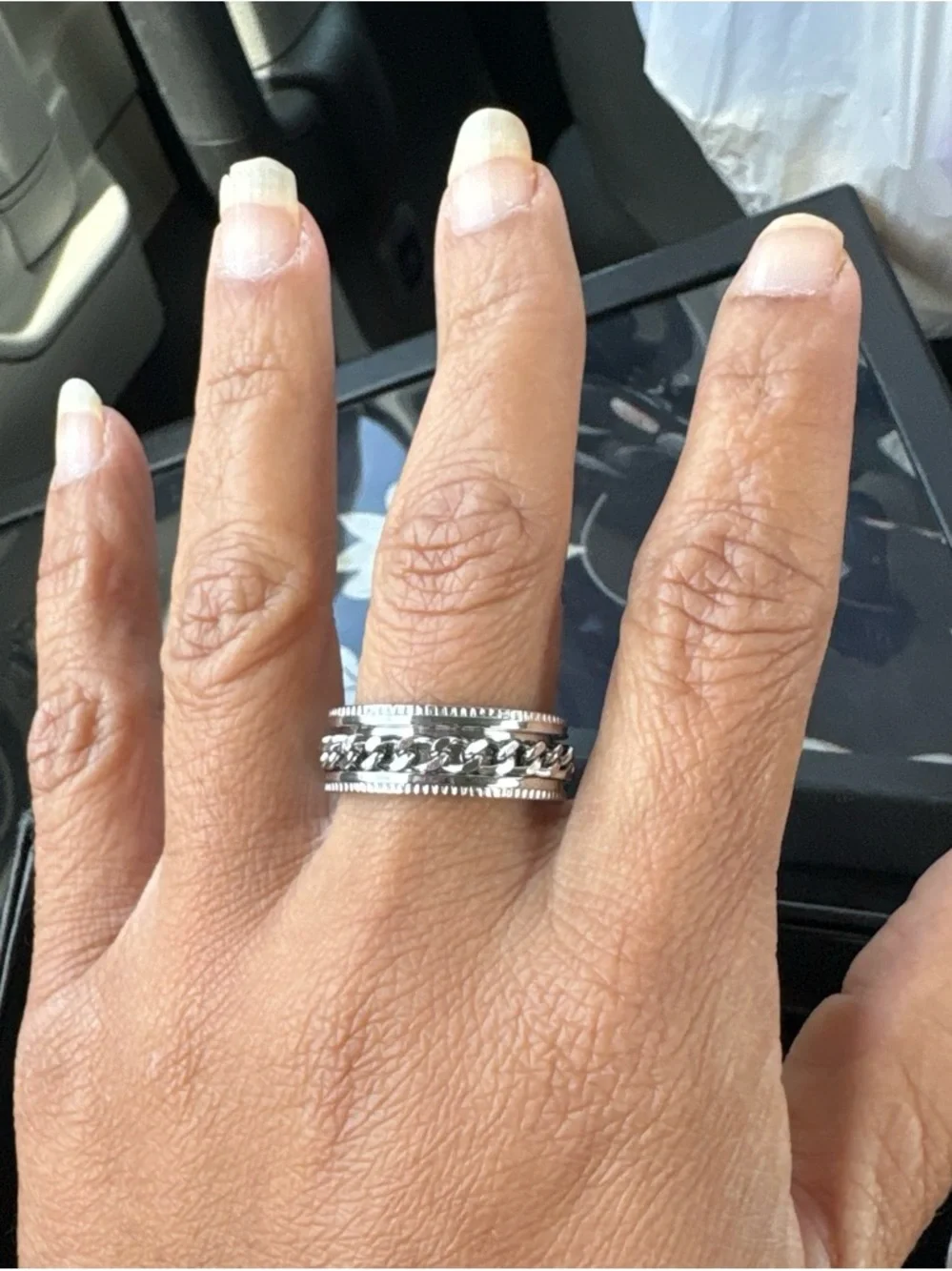 Sterling-Look Silver Chain Band Ring